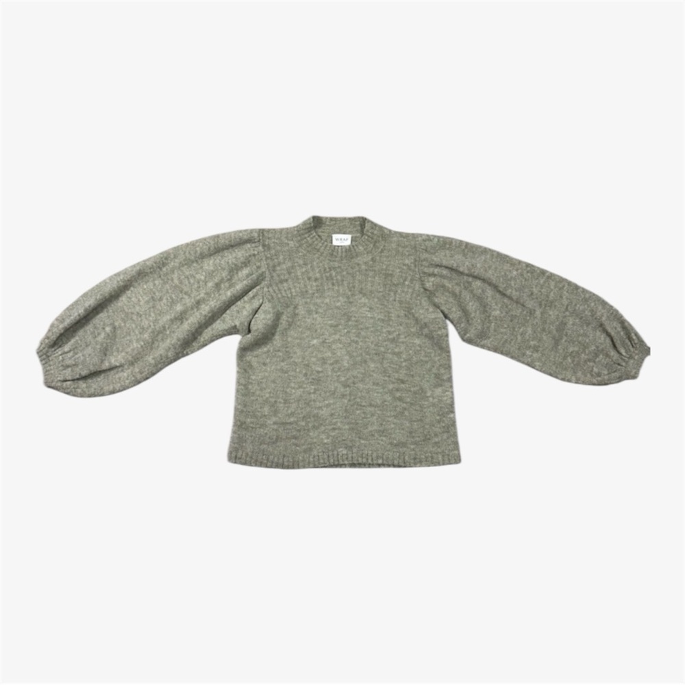 Wrap London Alpaca Blend Puff Sleeve Mock Neck Sweater in Sage Green Size 4